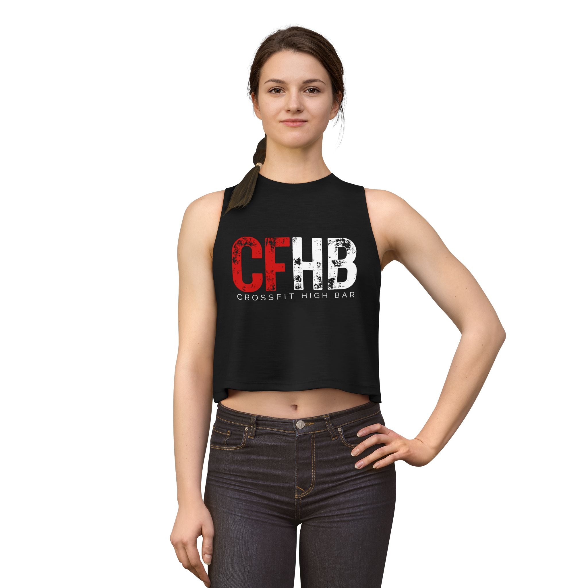 CrossFit High Bar Women's Crop Top — CFHB Distressed Logo Gym Tank